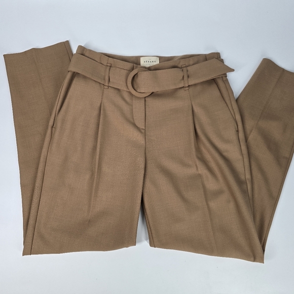 Sezane Womens Camel Tan Pockets Straight Leg Trouser Wool Blend Pants Size 38